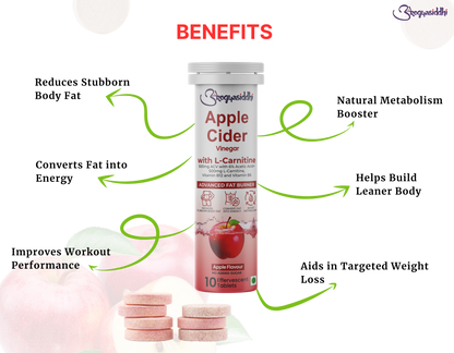 Apple Cider Vinegar 500mg with L-Carnitine 500mg, Advanced Fat Burner ( 10 Effervescent Tablets )