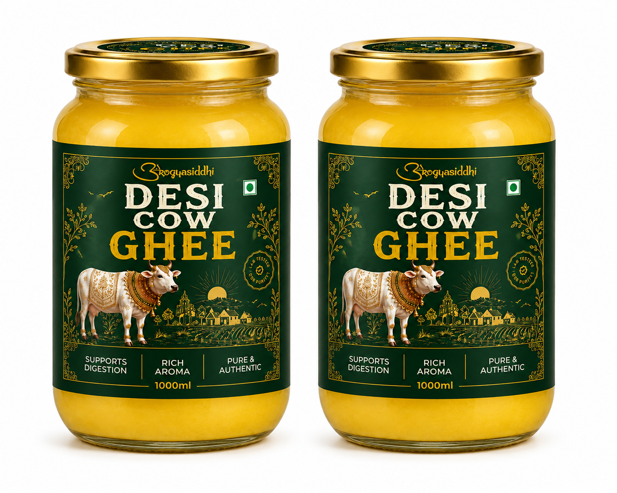 Arogyasiddhi Desi Cow Ghee 1L ( Pack of 2 ) | Lab Tested | Glass Jar