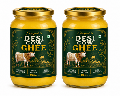 Arogyasiddhi Desi Cow Ghee 1L ( Pack of 2 ) | Lab Tested | Glass Jar