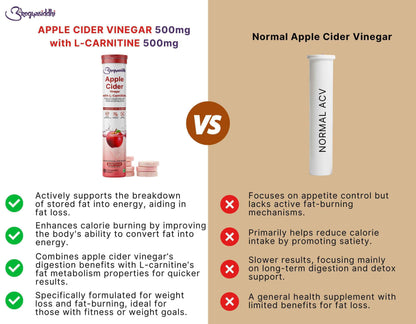 Apple Cider Vinegar 500mg with L-Carnitine 500mg, Advanced Fat Burner ( 15 Effervescent Tablets )