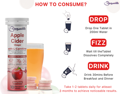 Apple Cider Vinegar 500mg with L-Carnitine 500mg, Advanced Fat Burner ( 10 Effervescent Tablets )