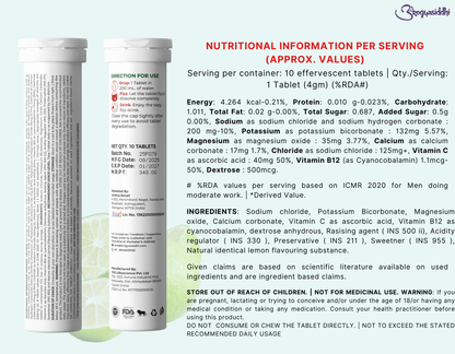 Electrolytes with Vitamin C for Instant Energy and Hydration, Lime&Lemon Drink, 10 Effervescent Tablets