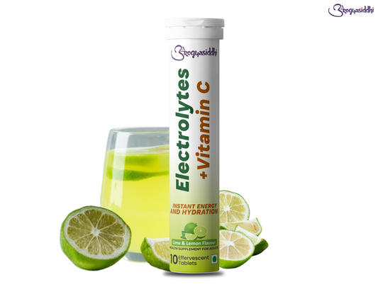 Electrolytes with Vitamin C for Instant Energy and Hydration, Lime&Lemon Drink, 10 Effervescent Tablets
