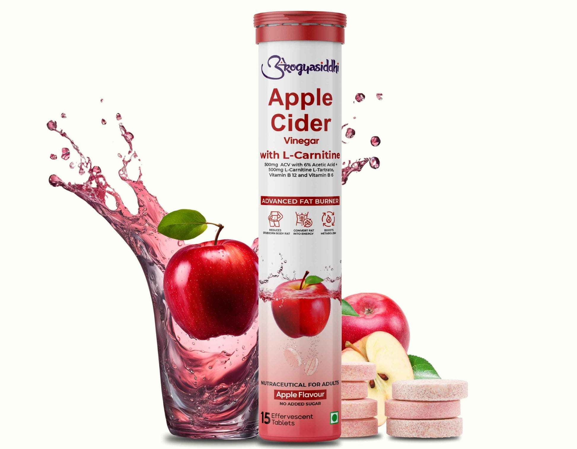 Apple Cider Vinegar Fat Burner 500mg with L-Carnitine - 15 Tablets Arogyasiddhi Apple Cider Vinegar Fat Burner 500mg with L-Carnitine - 15 Tablets Arogyasiddhi
